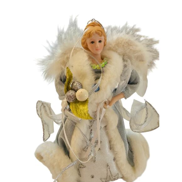 Vintage Christmas Tree Topper Angel White w/ Silver Accents Porcelain - Picture 2 of 5